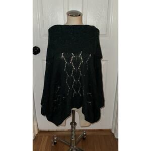 Margaret O’Leary Knits MOL Emerald Green Metallic Cowl Neck Sweater Boxy Size S
